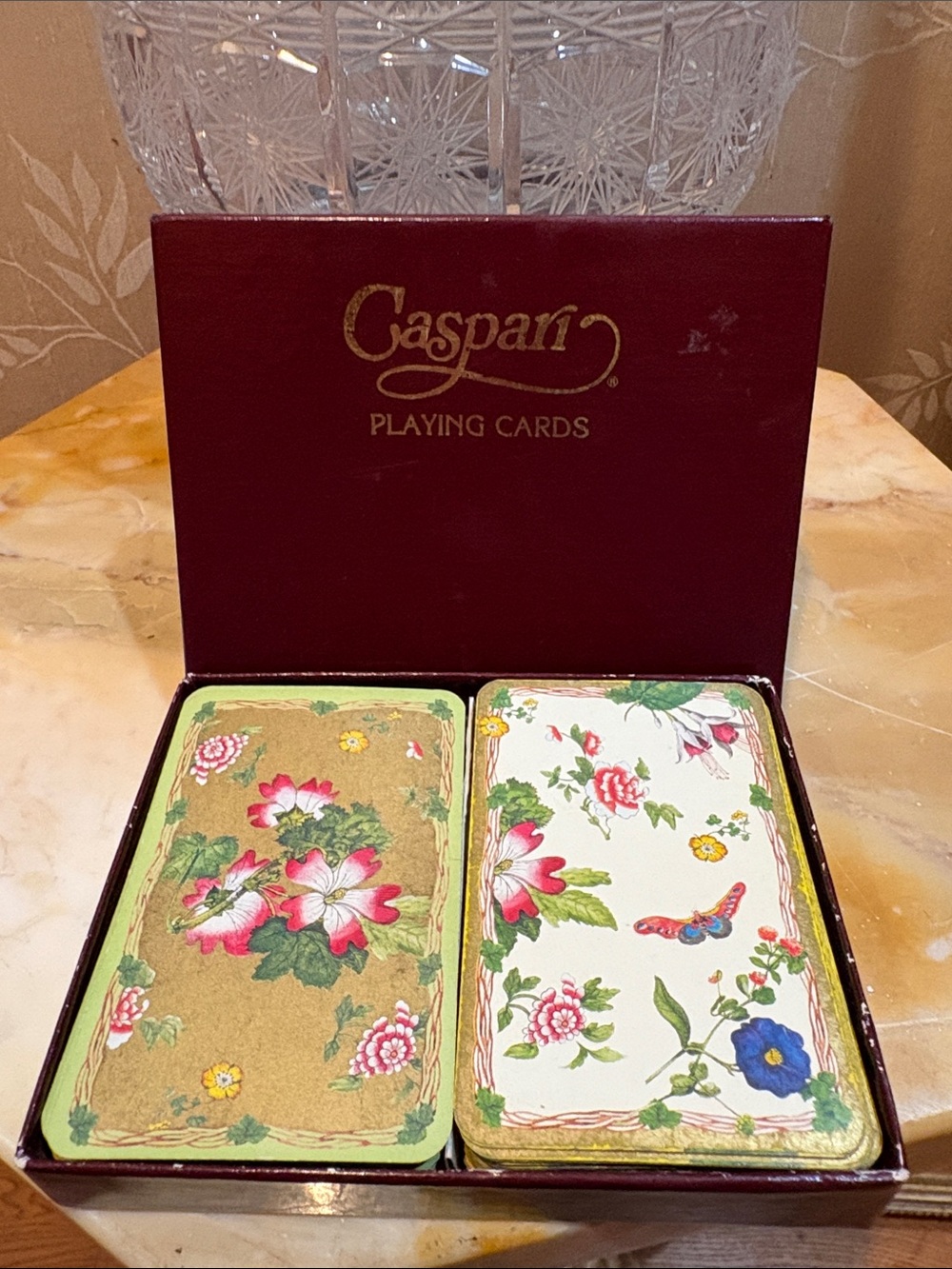 Caspari Floral Double Deck Playing Cards - Gold & White Backs
